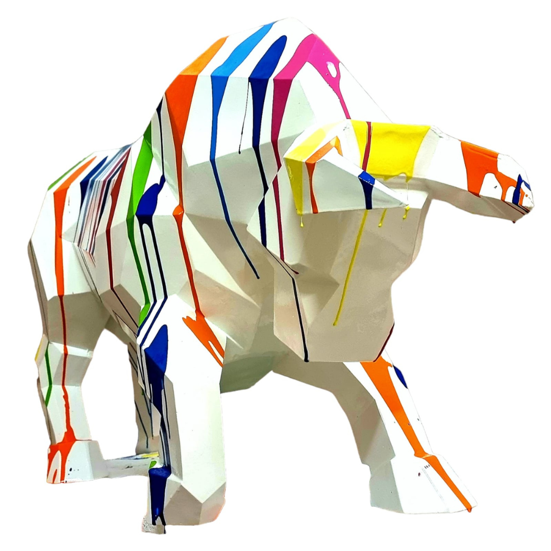Statue Taureau Origami - 100cm - Multi Coulure Blanc