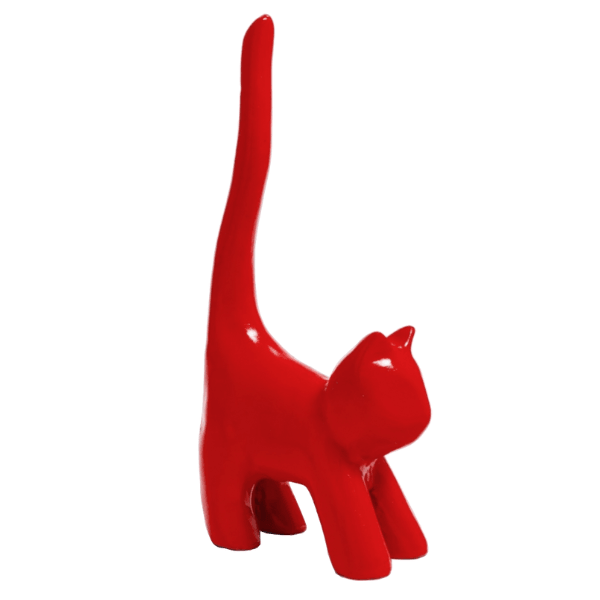 Statue Chat Animaux Resine - 30cm - Rouge - ANIMAUX-RESINE.FR