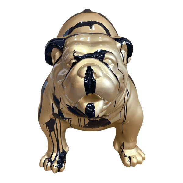 Statue Chien Bouledogue Anglais Animaux Resine - 160cm - Coulure Dorée Noir - ANIMAUX-RESINE.FR