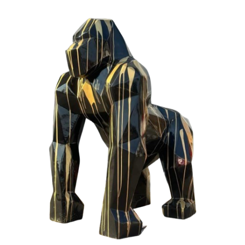 Statue Gorille Origami Premium Decoration - 140cm - Coulure Dorée Noir