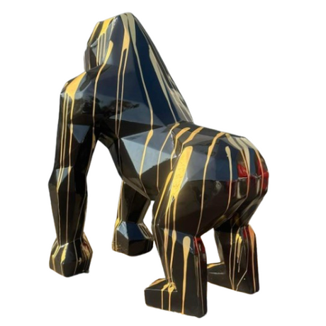 Statue Gorille Origami Premium Decoration - 140cm - Coulure Dorée Noir