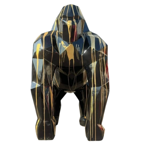 Statue Gorille Origami Premium Decoration - 140cm - Coulure Dorée Noir