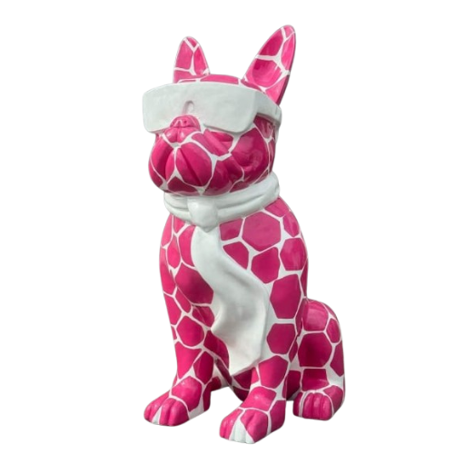 Statue Chien Bouledogue Francais Premium Decoration - 60cm - Ecaille Rose