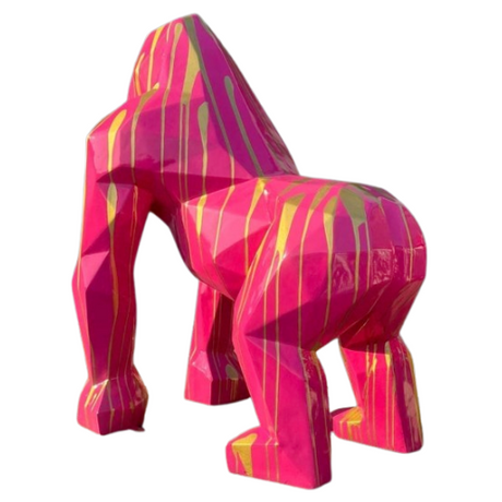 Statue Gorille Origami Premium Decoration - 140cm - Rose Coulure Or