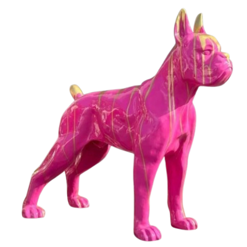 Statue Chien Boxer - 110cm - Coulure Rose