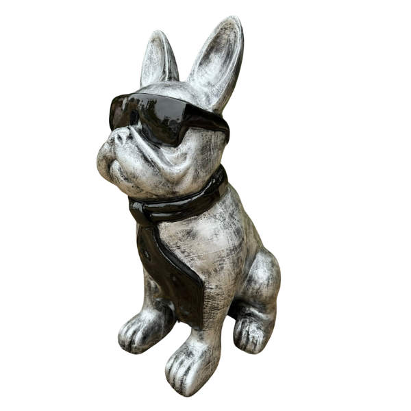 Statue Chien Bouledogue Francais Premium Decoration - 120cm - Argent