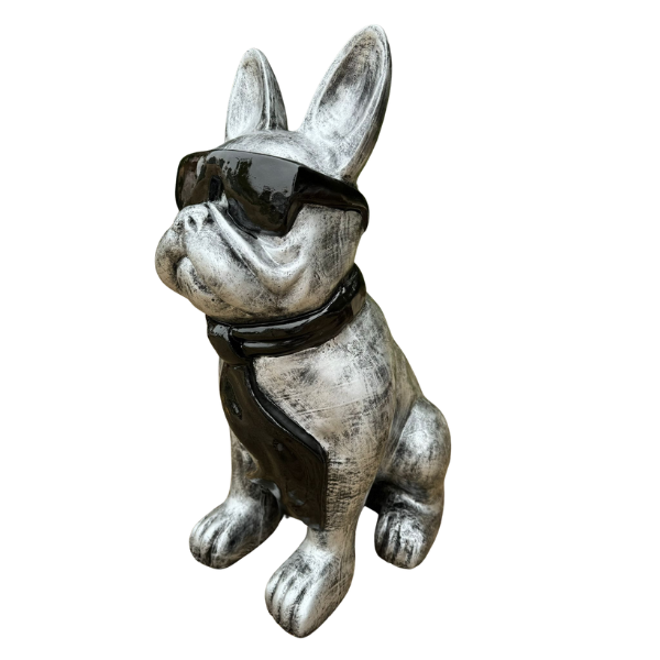 Statue Chien Bouledogue Francais Premium Decoration - 35cm - Argent