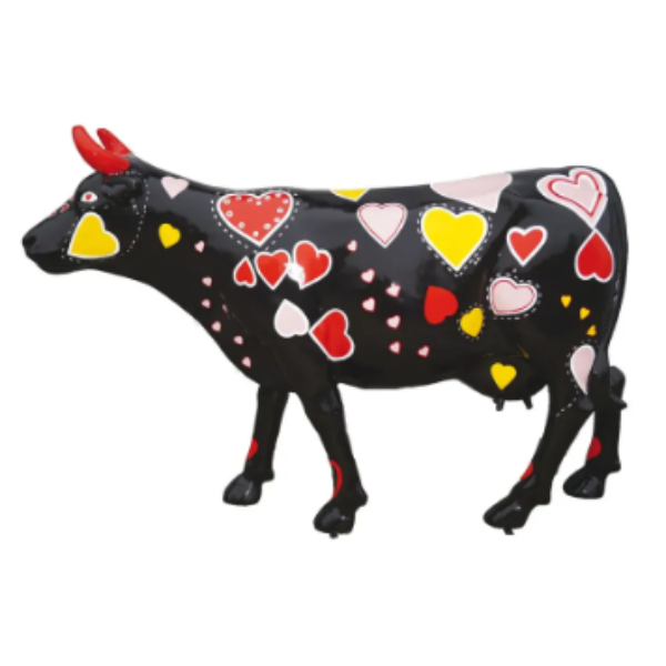 Statue Vache Premium Decoration - 225cm - Coeur Noir