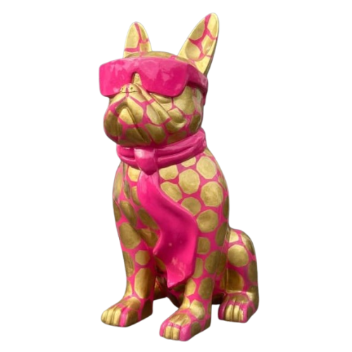 Statue Chien Bouledogue Francais Premium Decoration - 60cm - Ecaille Dorée