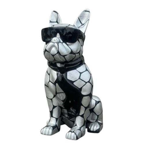 Statue Chien Bouledogue Francais Premium Decoration - 60cm - Ecaille Argentée