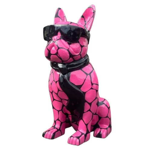 Statue Chien Bouledogue Francais Premium Decoration - 80cm - Ecaille Rose Bis