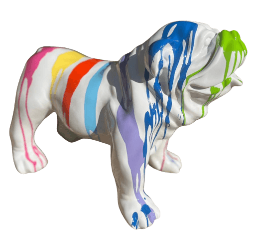 OFFRE DU MOMENT - Statue BULLDOG UK 30cm - Multi Coulure Blanc - ANIMAUX-RESINE.FR