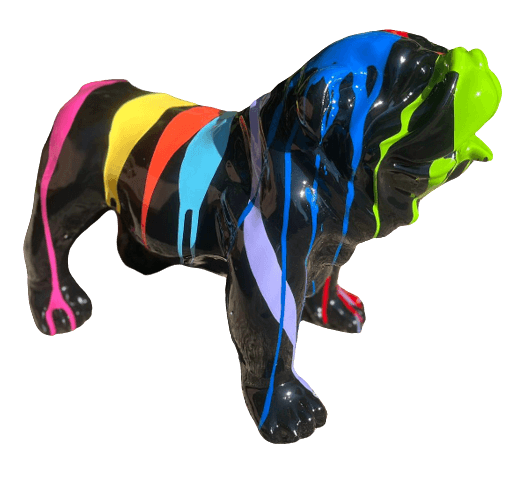 OFFRE DU MOMENT - Statue BULLDOG UK 30cm - Multi Coulure Noir - ANIMAUX-RESINE.FR