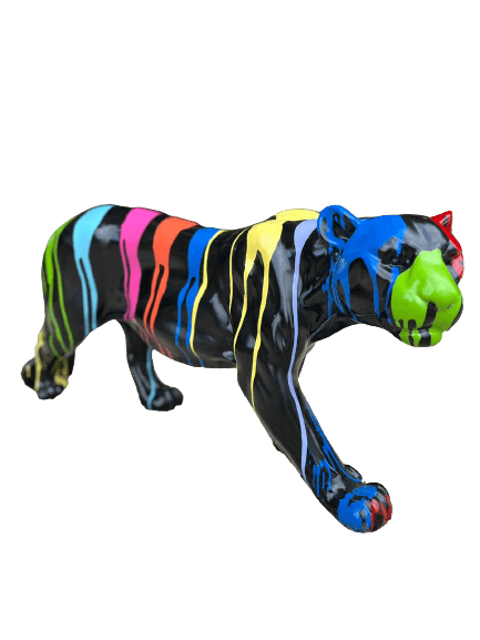 OFFRE DU MOMENT - Statue PANTHERE 80CM - Multi Coulure Noir - ANIMAUX-RESINE.FR