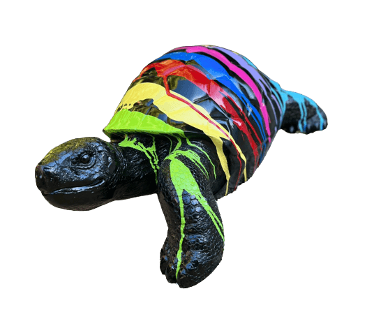 OFFRE DU MOMENT - Statue Tortue Resine 65cm Statue - Multi Coulure Noir - ANIMAUX-RESINE.FR