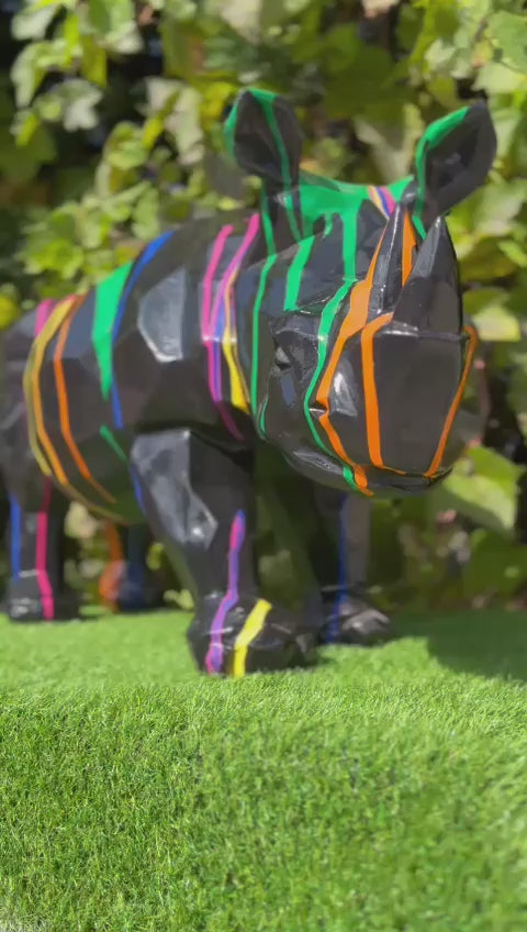 Statue Rhinoceros Origami - 100cm - Multi Coulure Noir