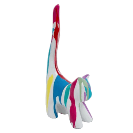 Statue Chat Animaux Resine - 30cm - Multi Coulure Blanc - ANIMAUX-RESINE.FR