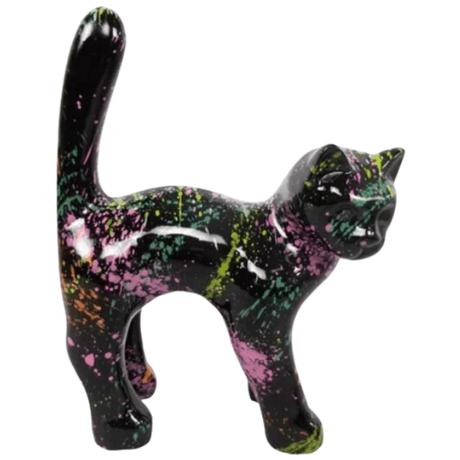 Statue Chat Animaux Resine - 35cm - Graffiti Noir - ANIMAUX-RESINE.FR