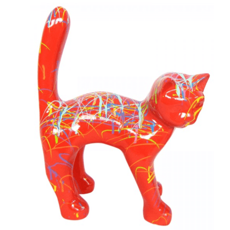 Statue Chat Animaux Resine - 35cm - Graffiti Rouge - ANIMAUX-RESINE.FR