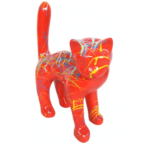 Statue Chat Animaux Resine - 35cm - Graffiti Rouge - ANIMAUX-RESINE.FR