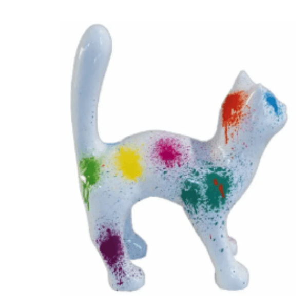 Statue Chat Animaux Resine - 35cm - Tie And Dye - ANIMAUX-RESINE.FR