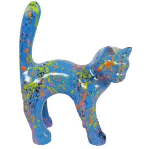 Statue Chat Animaux Resine - 45cm - Graffiti Bleu - ANIMAUX-RESINE.FR