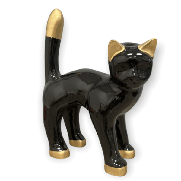 Statue Chat Animaux Resine - 45cm - Mix Noir Doré - ANIMAUX-RESINE.FR