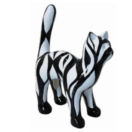 Statue Chat Animaux Resine - 45cm - Zébrage Noir - ANIMAUX-RESINE.FR