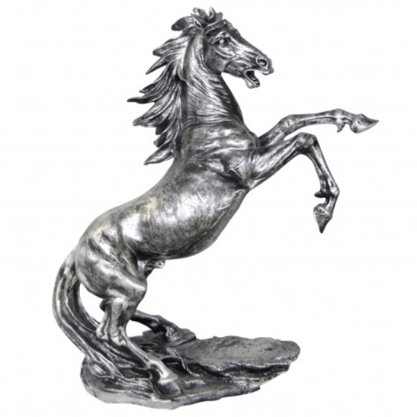 Statue Cheval Animaux Resine - 90cm - Argenté - ANIMAUX-RESINE.FR