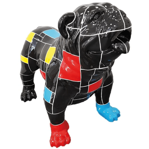 Statue Chien Bouledogue Anglais Animaux Resine - 160cm - Mondrian Noir - ANIMAUX-RESINE.FR