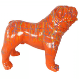 Statue Chien Bouledogue Anglais Animaux Resine - 30cm - Graffiti Orange - ANIMAUX-RESINE.FR