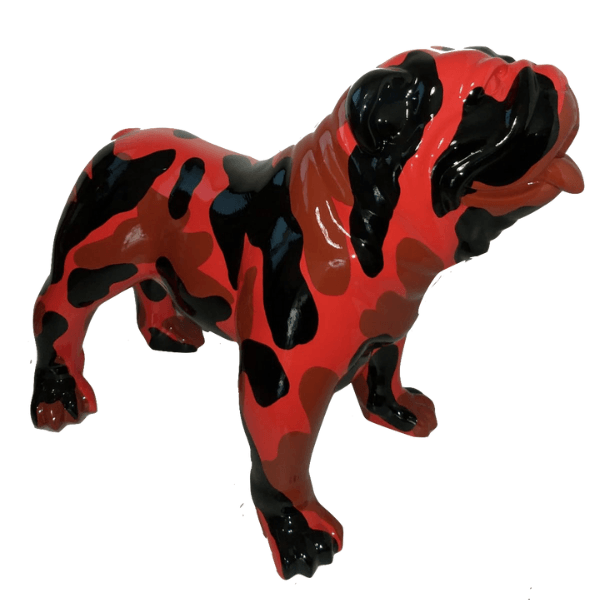 Statue Chien Bouledogue Anglais Animaux Resine - 30cm - Militaire Noir Rouge - ANIMAUX-RESINE.FR