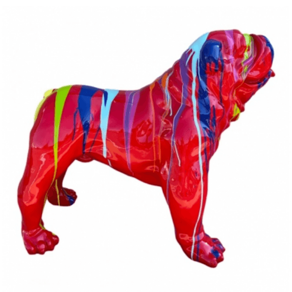 Statue Chien Bouledogue Anglais Animaux Resine - 30cm - Multi Coulure Rouge - ANIMAUX-RESINE.FR