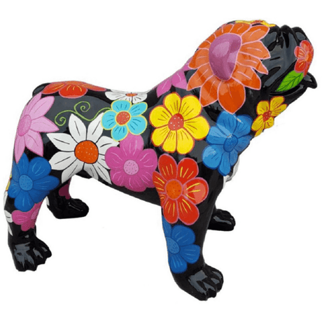 Statue Chien Bouledogue Anglais Animaux Resine - 30cm - Multi Fleuri - ANIMAUX-RESINE.FR