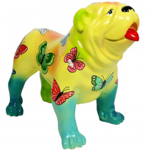 Statue Chien Bouledogue Anglais Animaux Resine - 30cm - Papillons - ANIMAUX-RESINE.FR