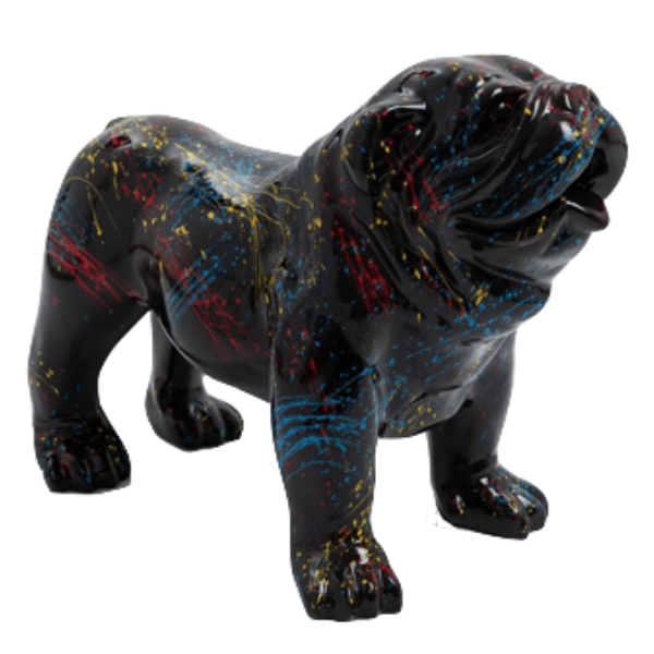 Statue Chien Bouledogue Anglais Animaux Resine - 60cm - Graffiti Noir - ANIMAUX-RESINE.FR