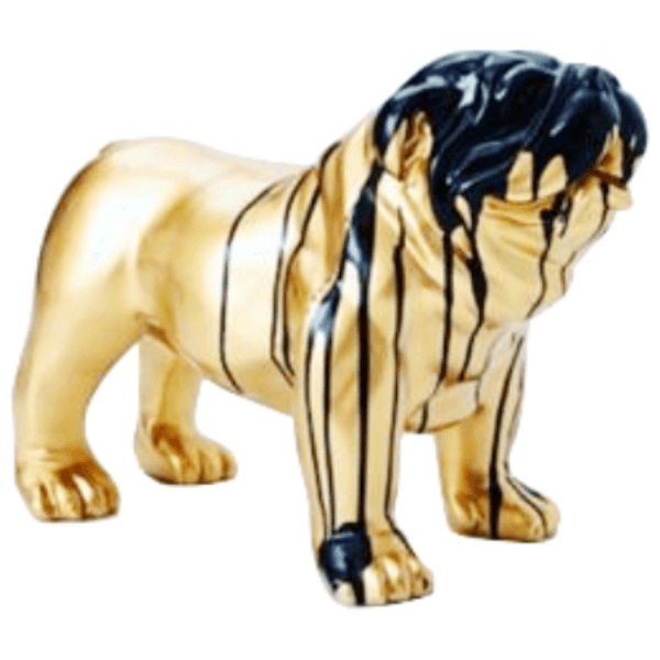 Statue Chien Bouledogue Anglais Animaux Resine - 90cm - Coulure Dorée Noir - ANIMAUX-RESINE.FR