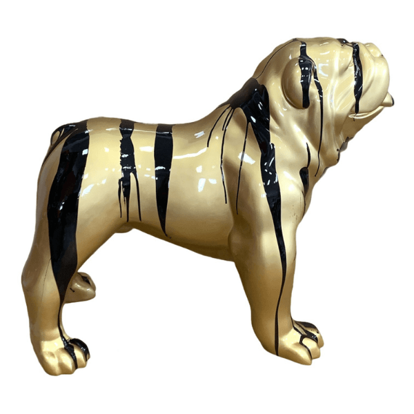 Statue Chien Bouledogue Anglais Animaux Resine - 90cm - Coulure Dorée Noir - ANIMAUX-RESINE.FR