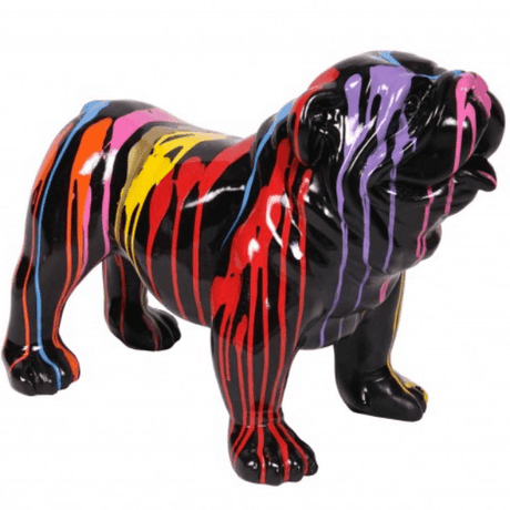 Statue Chien Bouledogue Anglais Animaux Resine - 90cm - Multi Coulure Noir - ANIMAUX-RESINE.FR