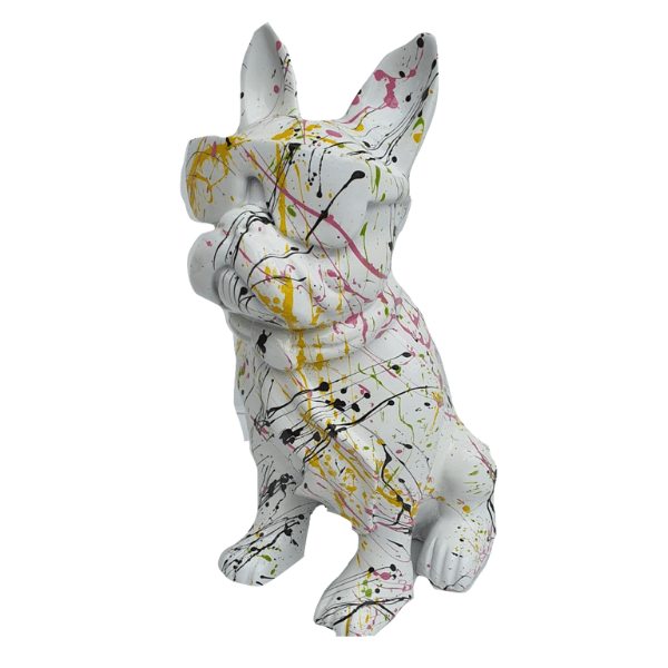 Statue Chien Bouledogue Francais Animaux Resine - 120cm - Graffiti Blanc - ANIMAUX-RESINE.FR