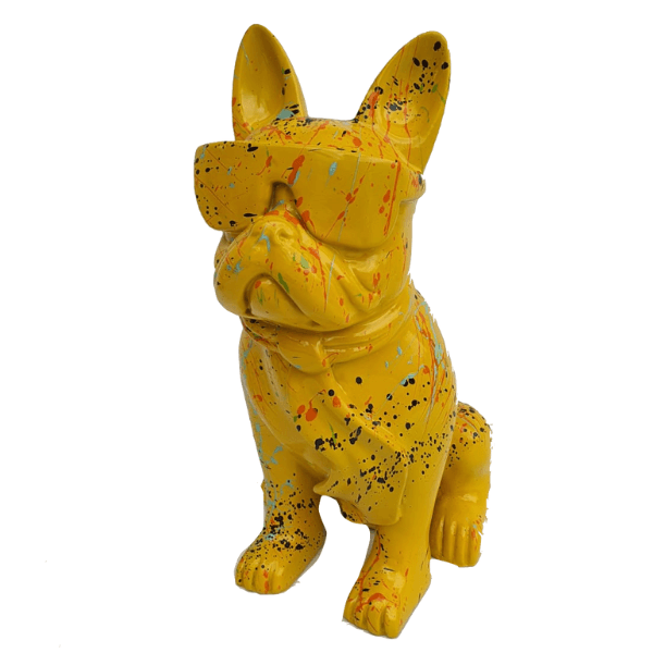 Statue Chien Bouledogue Francais Animaux Resine - 120cm - Graffiti Jaune - ANIMAUX-RESINE.FR