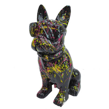 Statue Chien Bouledogue Francais Animaux Resine - 120cm - Graffiti Noir - ANIMAUX-RESINE.FR