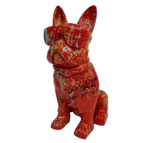 Statue Chien Bouledogue Francais Animaux Resine - 120cm - Graffiti Rouge - ANIMAUX-RESINE.FR