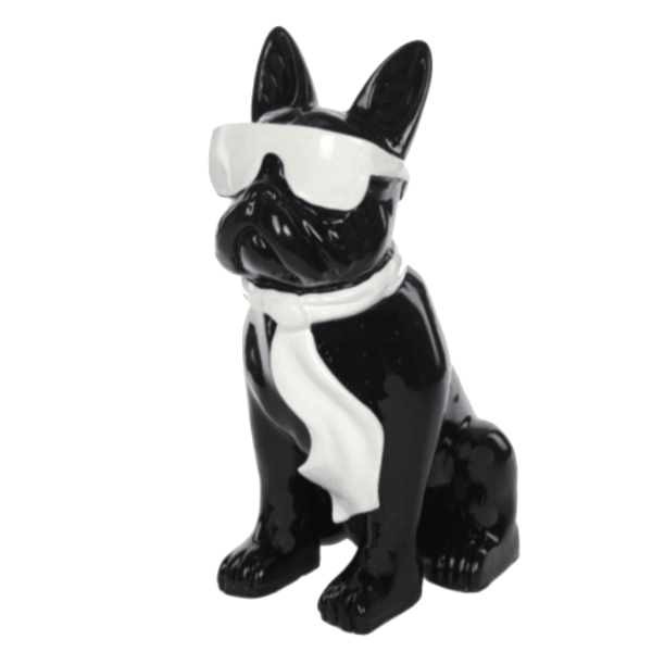 Statue Chien Bouledogue Francais Animaux Resine - 120cm - Noir & Blanc - ANIMAUX-RESINE.FR