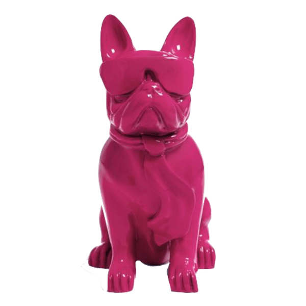 Statue Chien Bouledogue Francais Animaux Resine - 120cm - Rose Fushia - ANIMAUX-RESINE.FR