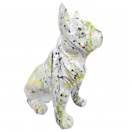 Statue Chien Bouledogue Francais Animaux Resine - 30cm - Graffiti Blanc - ANIMAUX-RESINE.FR