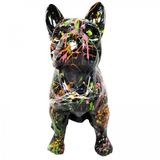 Statue Chien Bouledogue Francais Animaux Resine - 30cm - Graffiti Blanc - ANIMAUX-RESINE.FR