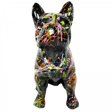 Statue Chien Bouledogue Francais Animaux Resine - 30cm - Graffiti Blanc - ANIMAUX-RESINE.FR