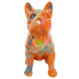 Statue Chien Bouledogue Francais Animaux Resine - 30cm - Graffiti Orange - ANIMAUX-RESINE.FR