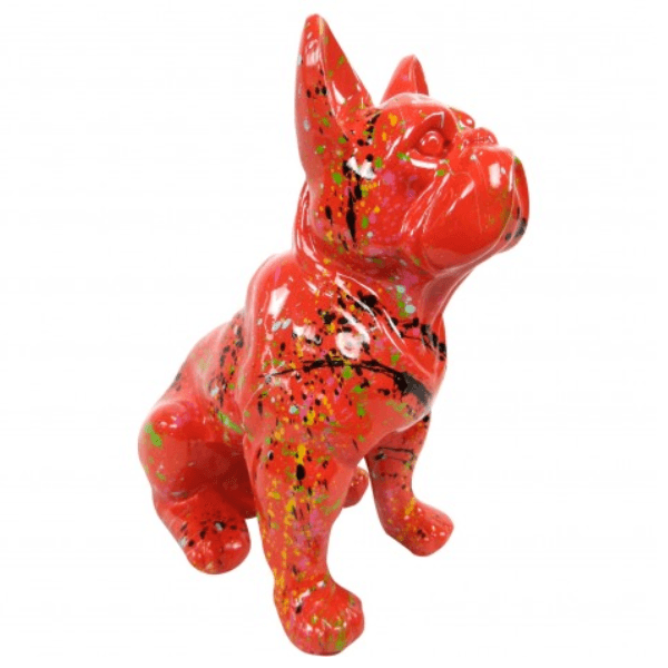 Statue Chien Bouledogue Francais Animaux Resine - 30cm - Graffiti Rouge - ANIMAUX-RESINE.FR